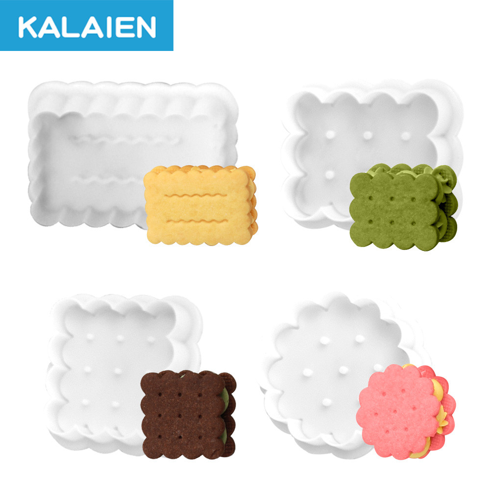 KALAIEN 4 Mẫu Mới Phong Cách Nhật Bản Tem Bánh Quy Họa Tiết Sóng Tròn, Vuông, Hình Chữ Nhật Khuôn Bá