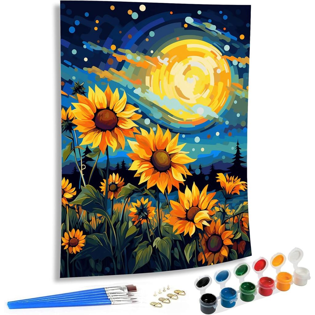 SKRYUIE Paint by Numbers Kits dành cho người lớn Hoa hướng dương, Sơn mặt trăng dầu Acrylic theo số 
