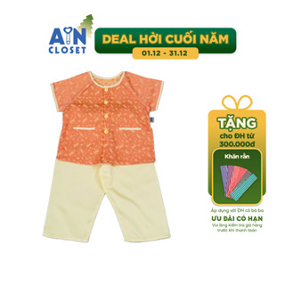  Bộ quần áo Bà Ba Dài tay ngắn bé gái họa tiết Chuồn Chuồn Cam gấm lụa - AICDBGYTG2O1 - AIN Closet 