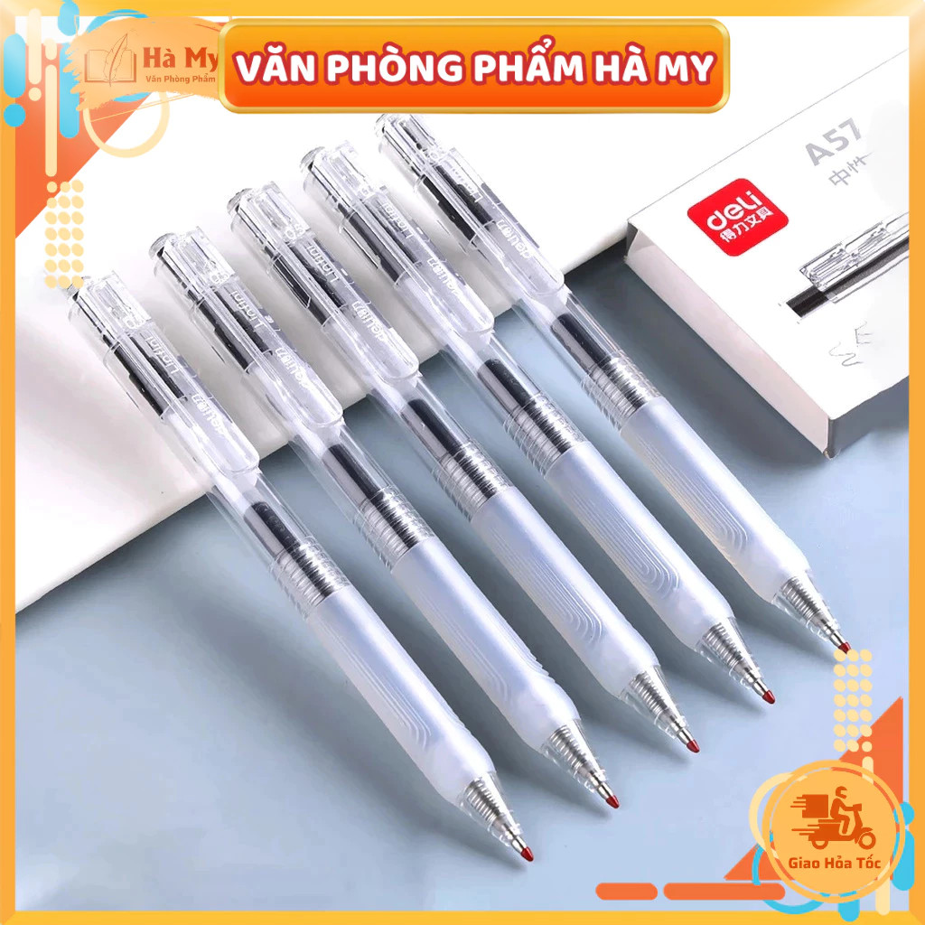 Bút Bi Nước Bút Gel Mực Bấm Deli A575 Mực Xanh/Đen Trơn Tru Ngòi 0.5mm