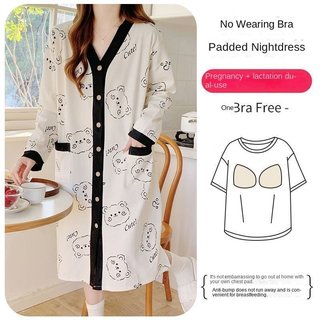 Kèm Đệm Ngực  Đầm bầu  Mẫu Mỏng Quần áo bà bầu Đầm ngủ cho con bú sau sinh Đồ ngủ phòng sinh Đồ mặc nhà
