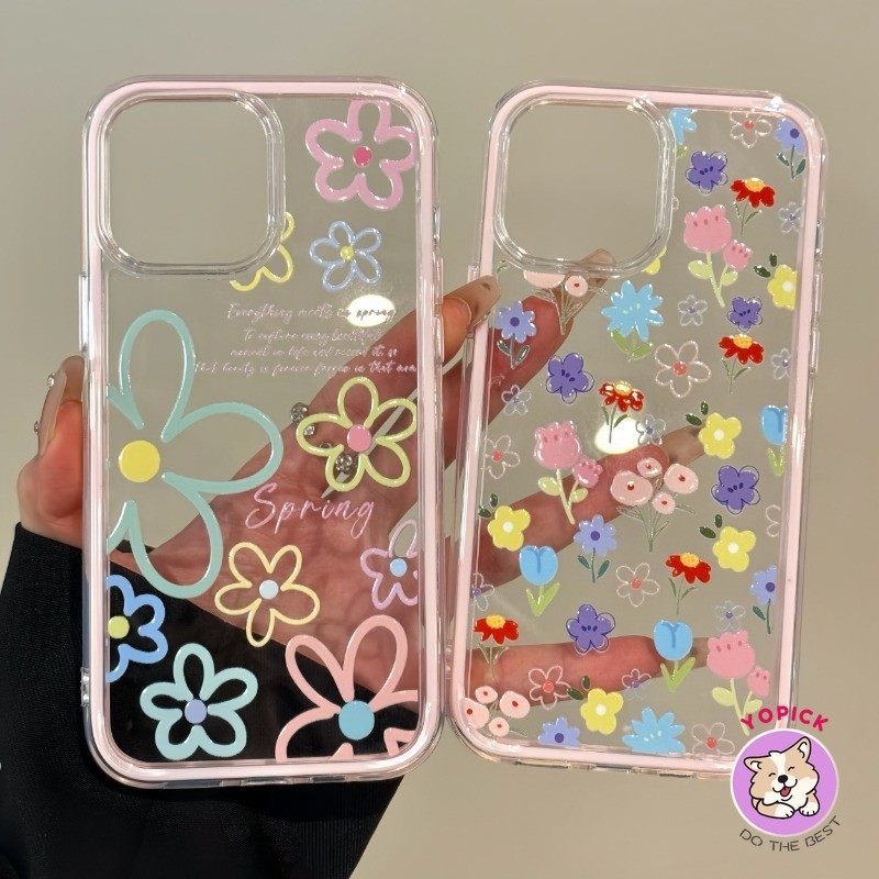 Ốp điện thoại hoa màu cho Iphone 17 16 15 14 13 12 11 Plus / Pro Vỏ mềm sáng tạo trong suốt viền ba trong một SHYXC