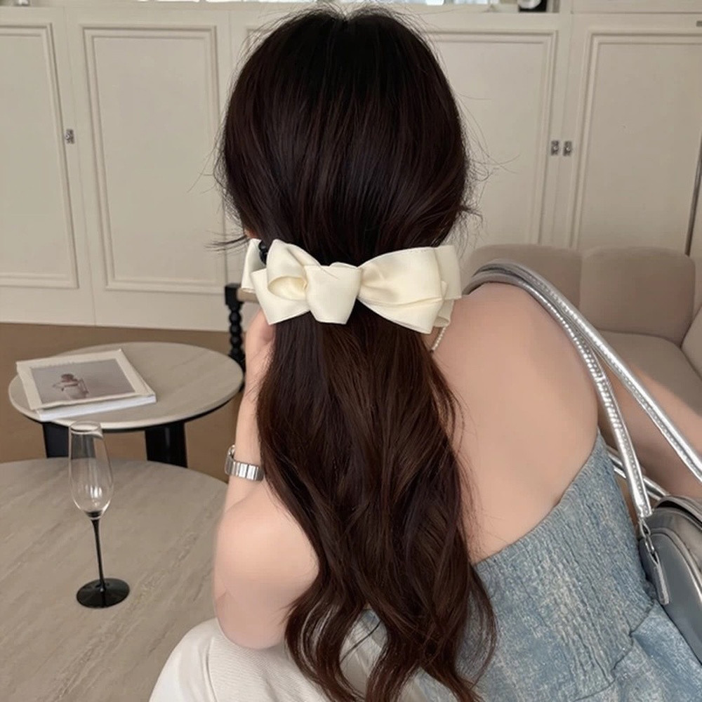 Satin Multi-layered Bow Banana Clip New Style High Ponytail Fixed Clip for Women