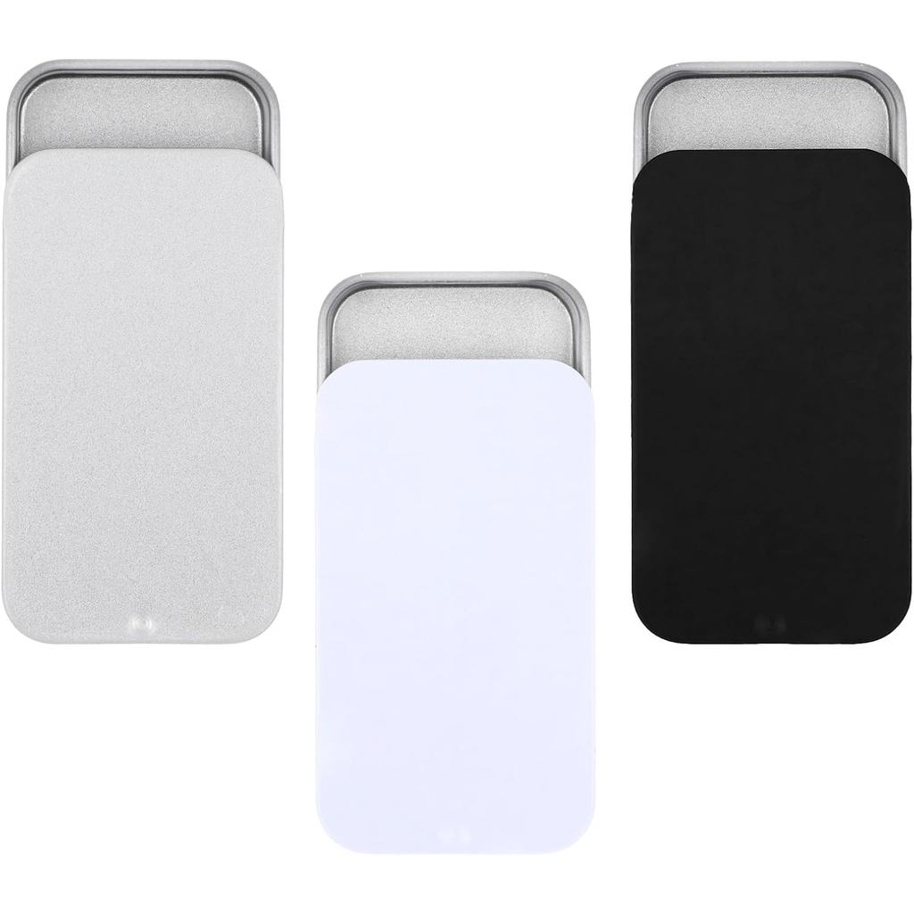 JIYIN 3 Hộp thiếc kim loại Hộp đựng, 3 màu Mini Hình chữ nhật Trượt Top Hộp thiếc Hộp đựng 2.36 x 1,