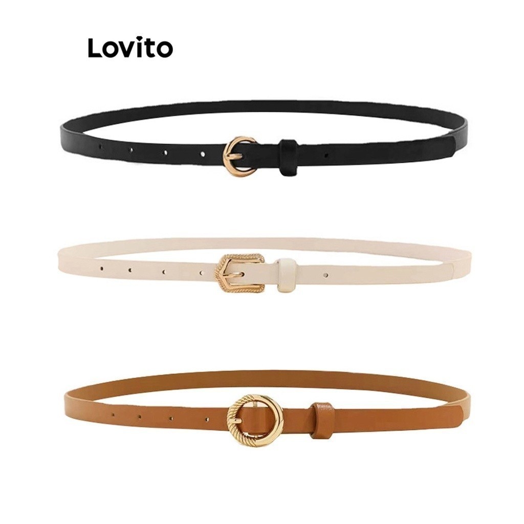 Lovito Thắt lưng cơ bản trơn thông thường dành cho nữ L63AD366  (Nâu / Trắng nhạt / Đen)