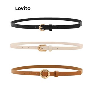 Lovito Thắt lưng cơ bản trơn thông thường dành cho nữ L63AD366  (Nâu / Trắng nhạt / Đen)