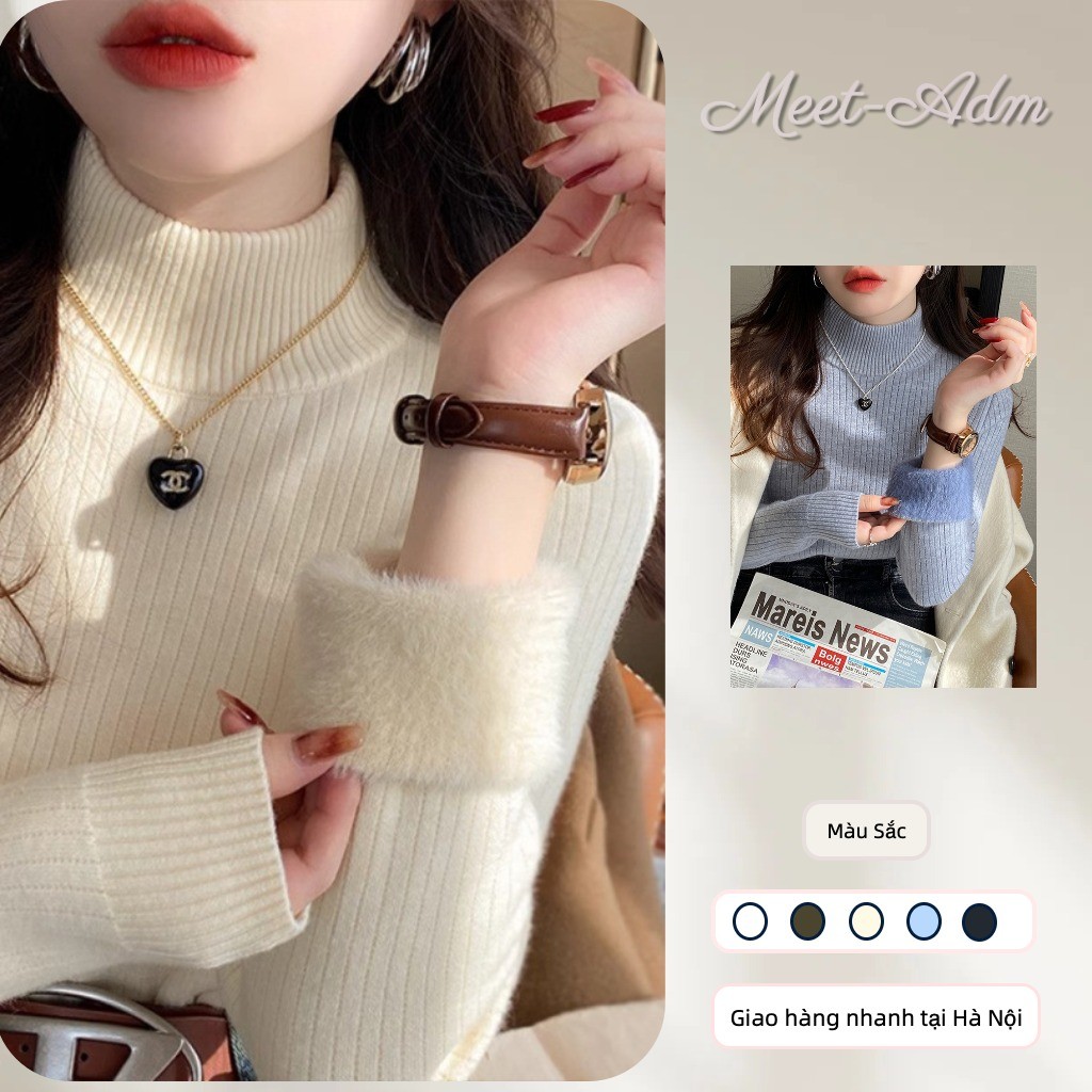 Meet-adm Áo Len Lót Lông Cừu Dày Dặn Cổ Cao Cho Nữ, Áo Len Dệt Kim Thời Trang Mới Thu/đông | BigBuy360 - bigbuy360.vn