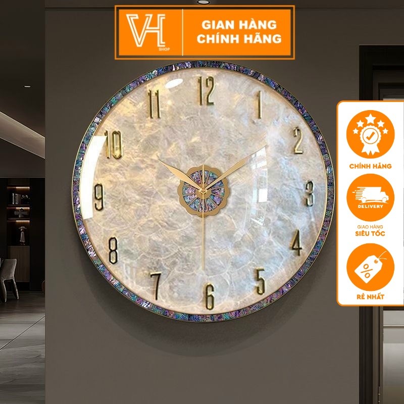 Đồng hồ treo tường trang trí KHẢM NGỌC TRAI Decor Phòng Khách Sang Trọng, Quà tặng tân gia cao cấp, 