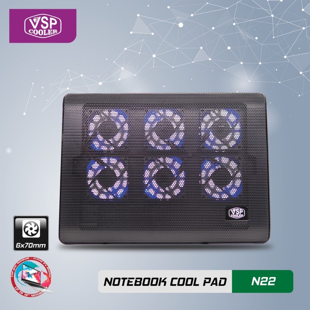 Đế Tản Nhiệt 6 Fan VSP Cooler N22 (6*Fan 7cm )- Quạt Tản Nhiệt Laptop