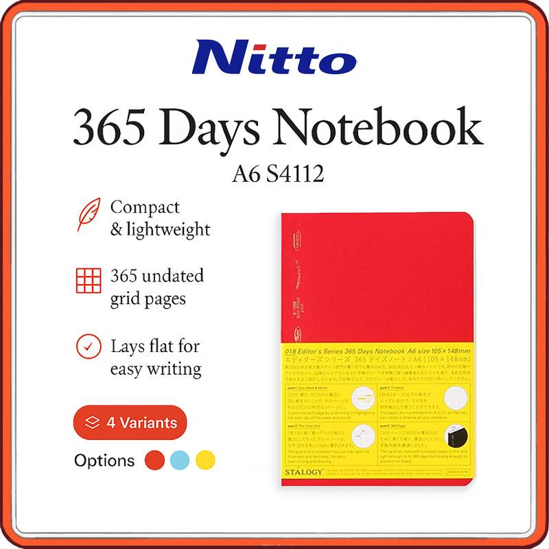 STALOGY A6 Grid Notebook – 365 Day & 1/2 Year Undated Planner | 368 / 192 Pages Bullet Journal | Lay