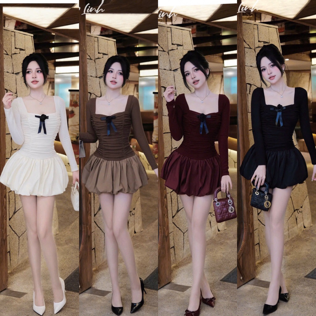 ĐẦM REN TAY DÀI CỔ VUÔNG TÙNG THÔ FORM BÍ BYJOLIE