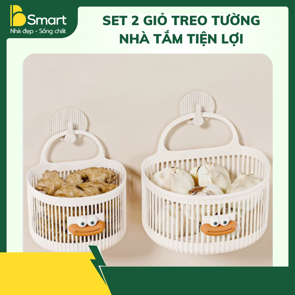 Set Bao Gồm 2 Rổ, 1 Rổ To Và 1 Rổ Nhỏ Treo Tường Đa Năng  Thiết Kế Thoát Nước Thông Minh, Chống Ẩm, 
