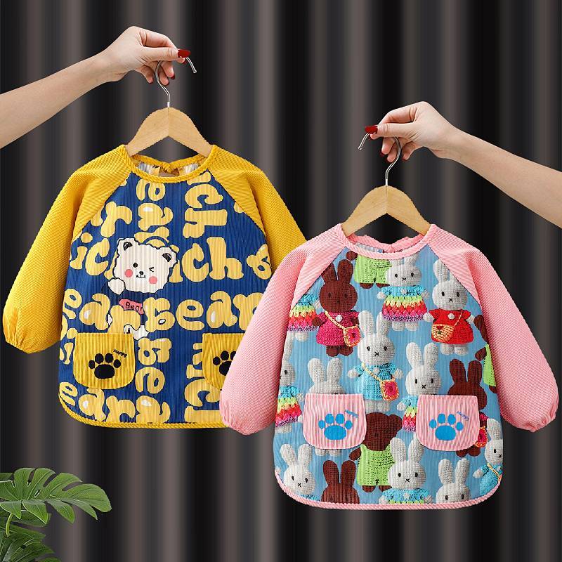【Ready Stock】 Baby Gown Baby Girl Water and Dirt Resistant Pinny Autumn and Winter Children's Bib Ap