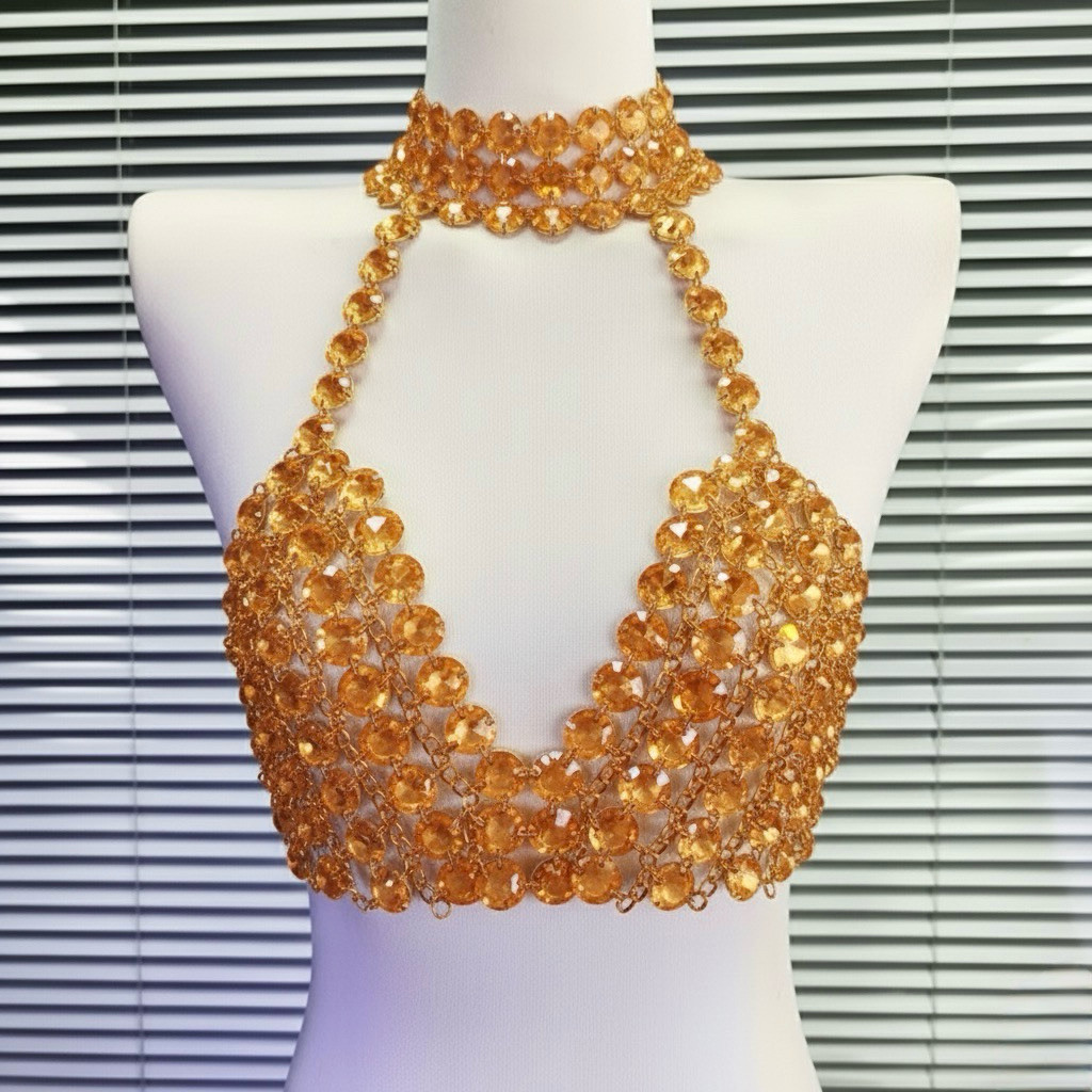 MATKINHHOT - 126 - Áo Yếm Lưới Đính Đá Bling Bling Sexy Body Slay Tua Rua - Áo Dj Croptop Đính Đá Bl