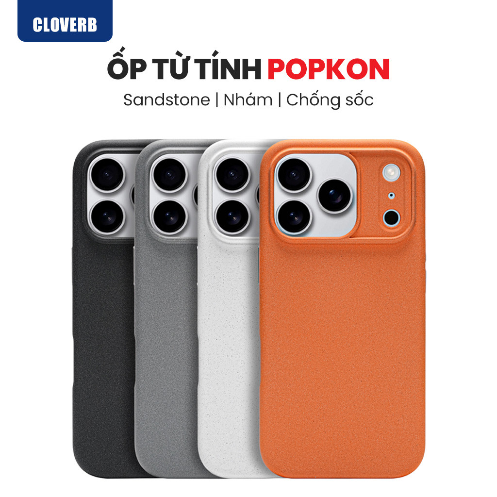Ốp lưng Popkon Sandstone - Nhám sa thạch / Lưng cứng viền dẻo - Hỗ trợ sạc từ tính - CloverB
