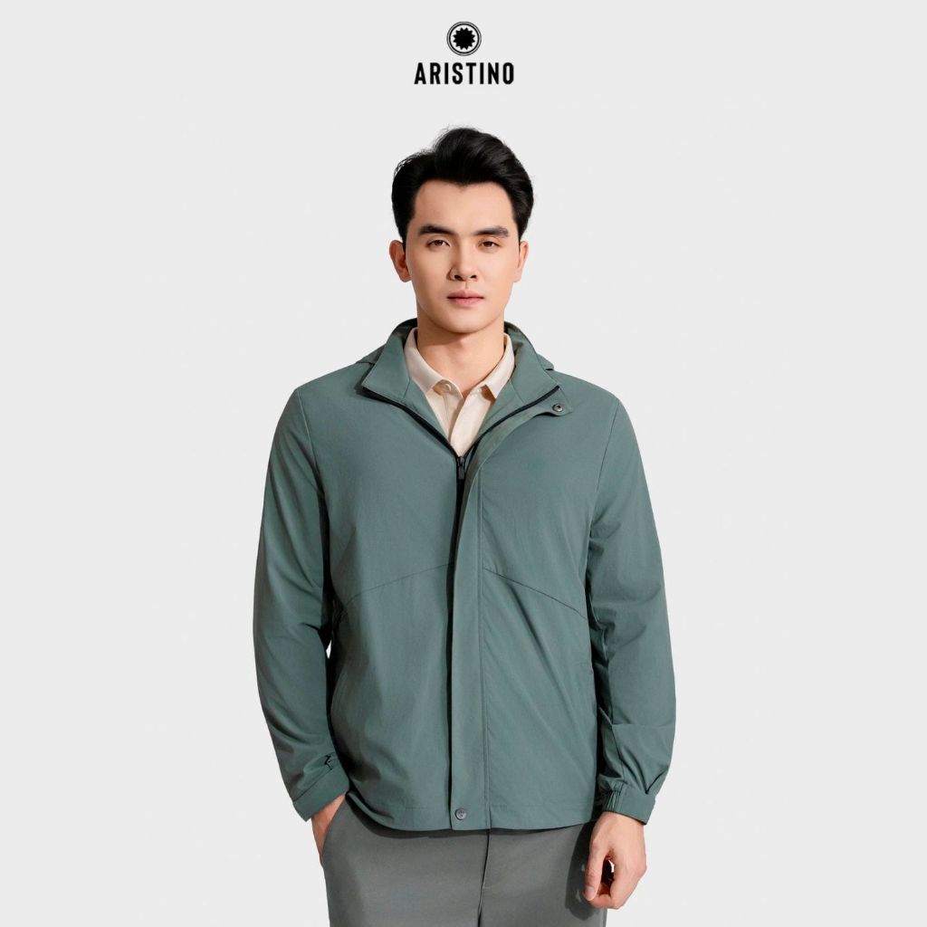 [ONLY ONLINE] Áo Khoác Gió Thể Thao Nam 2 Lớp ARISTINO Xanh Rêu, Chống Thấm, Cản Bụi, Cản Gió, Giữ ấ