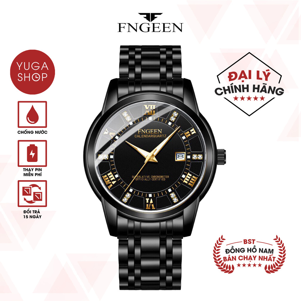 Đồng Hồ Nam FNGEEN F11 Mặt Tròn Size Nhỏ Dây Thép Khóa Bấm Kiểu Dáng Lịch Lãm