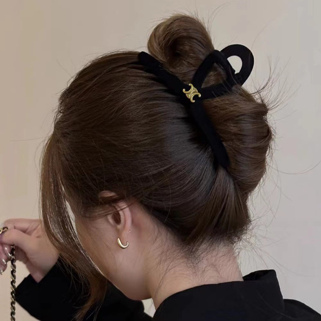 Kẹp tóc bọc nhung đen Lisa, kẹp cá mập nửa đầu thời trang phụ kiện tóc nữ hottrend 35C