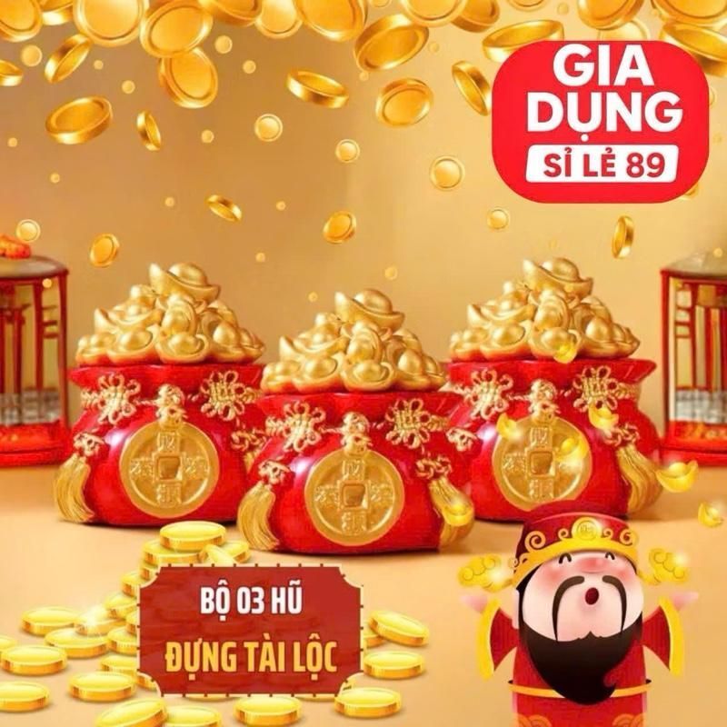 Set 3 Hũ Đỏ tài Lộc Đựng muối gạo nước phong thủy