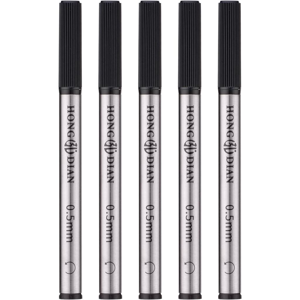 5 Gói Hongdian M2 Rollerball Pen Refills, Mực đen khô nhanh & Đầu mịn 0,5mm, Kiểu ngắn Tương thích v