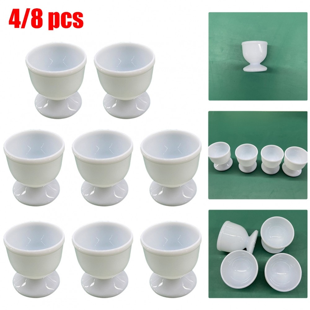 [NISO]4/8 Pc White Egg Cup Holder,Hard Soft Boiled Eggs Holders Cups Kitchen Breakfast