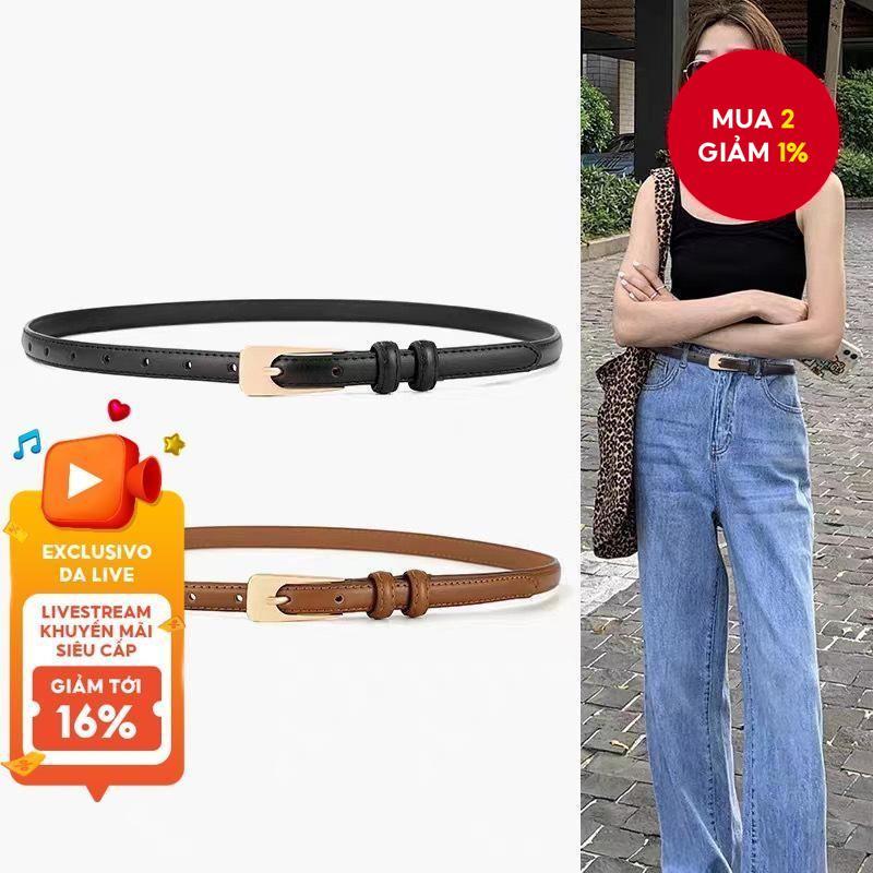 Thắt Lưng Da pu Màu Trơn Phong Cách vintage Hàn Quốc Cho Nữ
