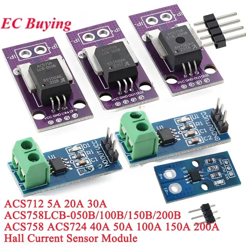 ACS712 ACS758 Máy dò mô-đun cảm biến dòng điện Hall 5A 20A 30A 50A 100A 150A 200A Bảng phát hiện phạ