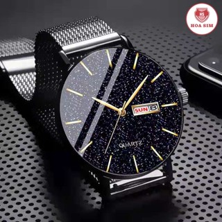 [HCM](DOANH NHÂN 2019) Đồng hồ Nam JAPAN Mặt Kim Sa F1866 chạy 2 Lịch Dây Thép lưới nam châm Cao cấp