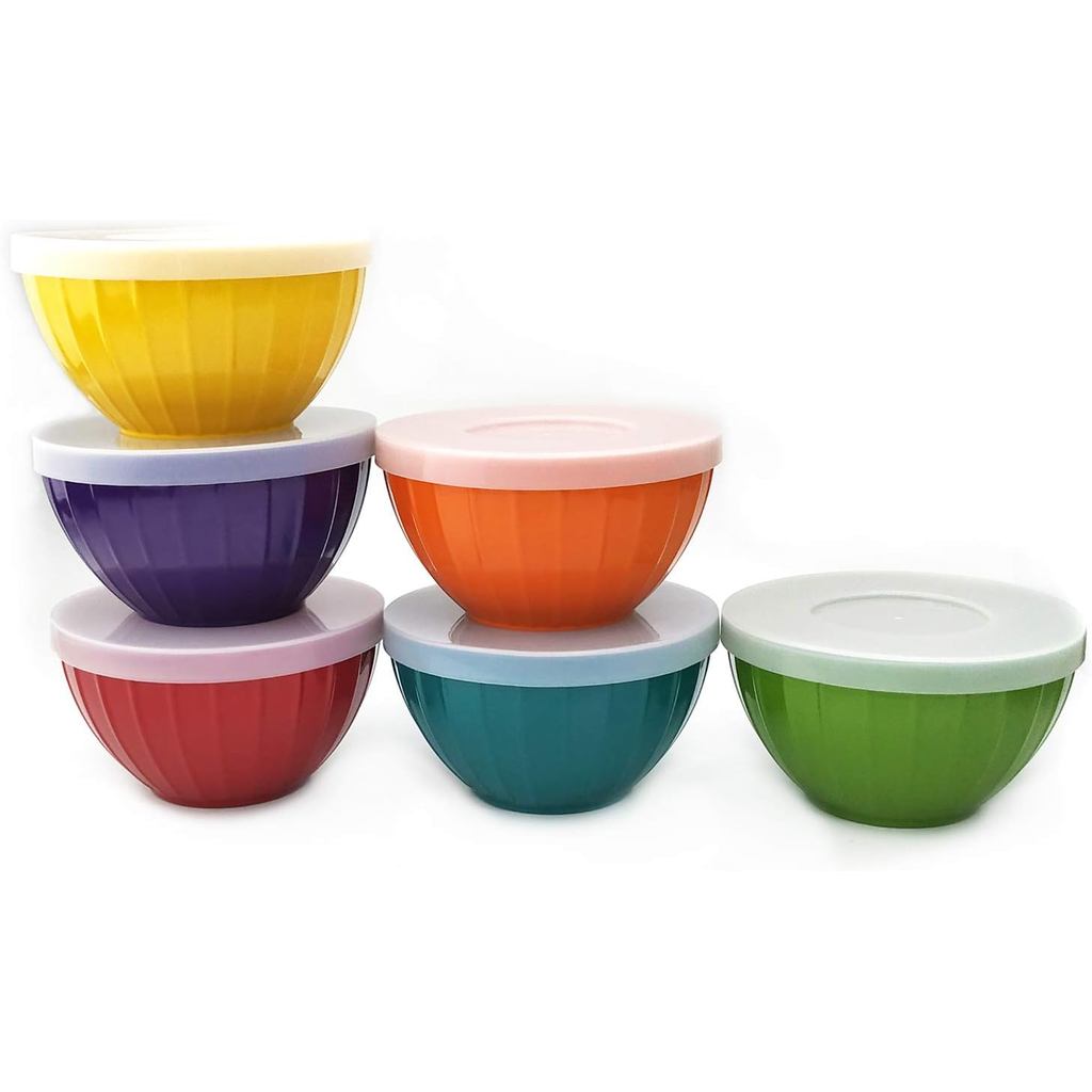 Bộ bát sáo Melamine KX-WARE có nắp đậy - 6 chiếc Bát ngũ cốc / chuẩn bị 15 oz, 6 màu các loại | Bát 