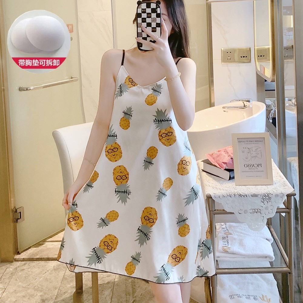 Phụ nữ mùa hè Ribbon Pajama Với Sling Chest Pad Dễ thương Cô gái Pajama ✨Bubblu12.vn✨