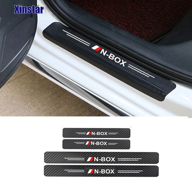 4 Sợi Carbon Cửa Ô Tô Sill Protecton Miếng Dán Dành Cho Xe Honda NBOX N-BOX Phụ Kiện Tự Động Tái Tra
