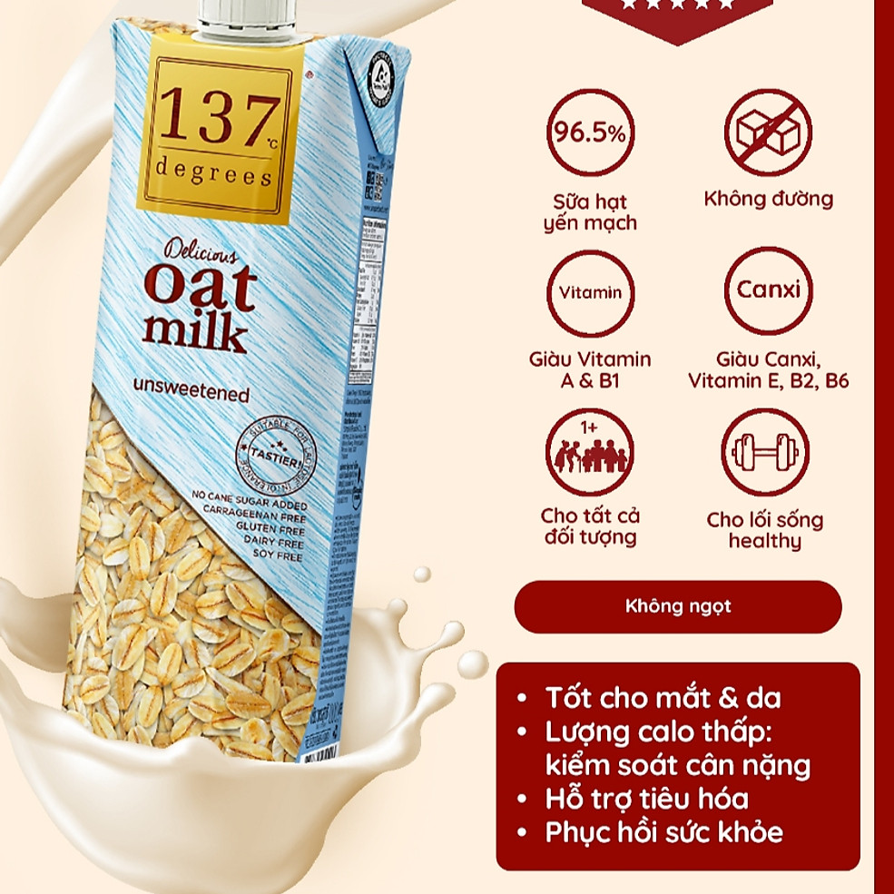 Sữa hạt Yến mạch Không đường 137 DEGREES 1000ml