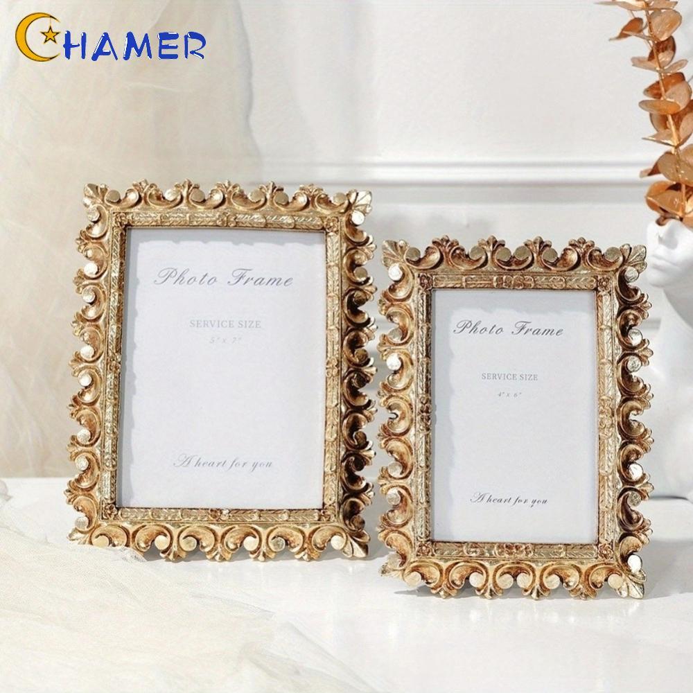 【CHAMER】Picture Frame Vintage Gold Frames Resin Gold Picture Frames for Tabletop Decor【HomeLiving】