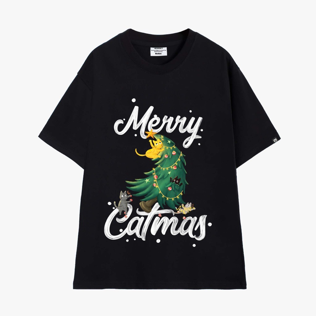 Áo Phông Rộng Unisex Merry Catmas 4Lucky 6075 - Form Rộng Oversize Streetwear