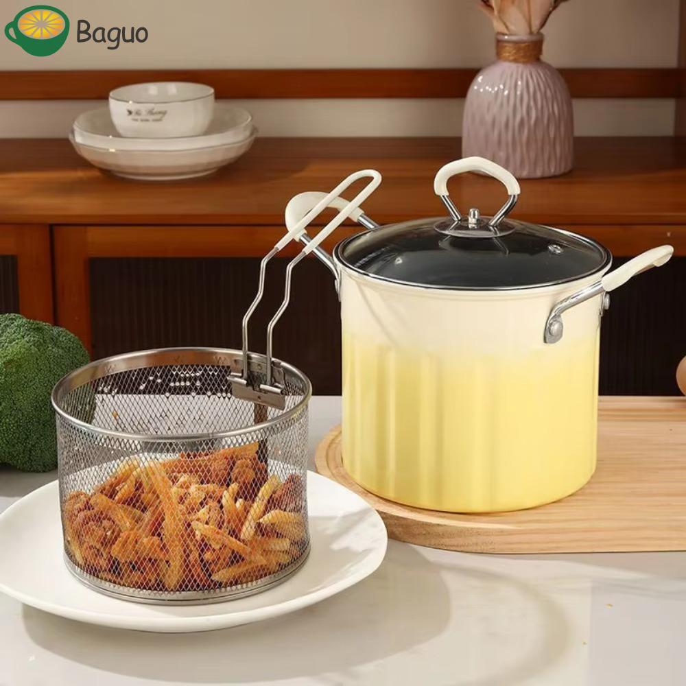Chảo rán BAGUO, Nồi chiên sâu tiết kiệm dầu chống dính, 3L Chống bắn nước có nắp Nồi chiên chiên Cửa hàng gà rán