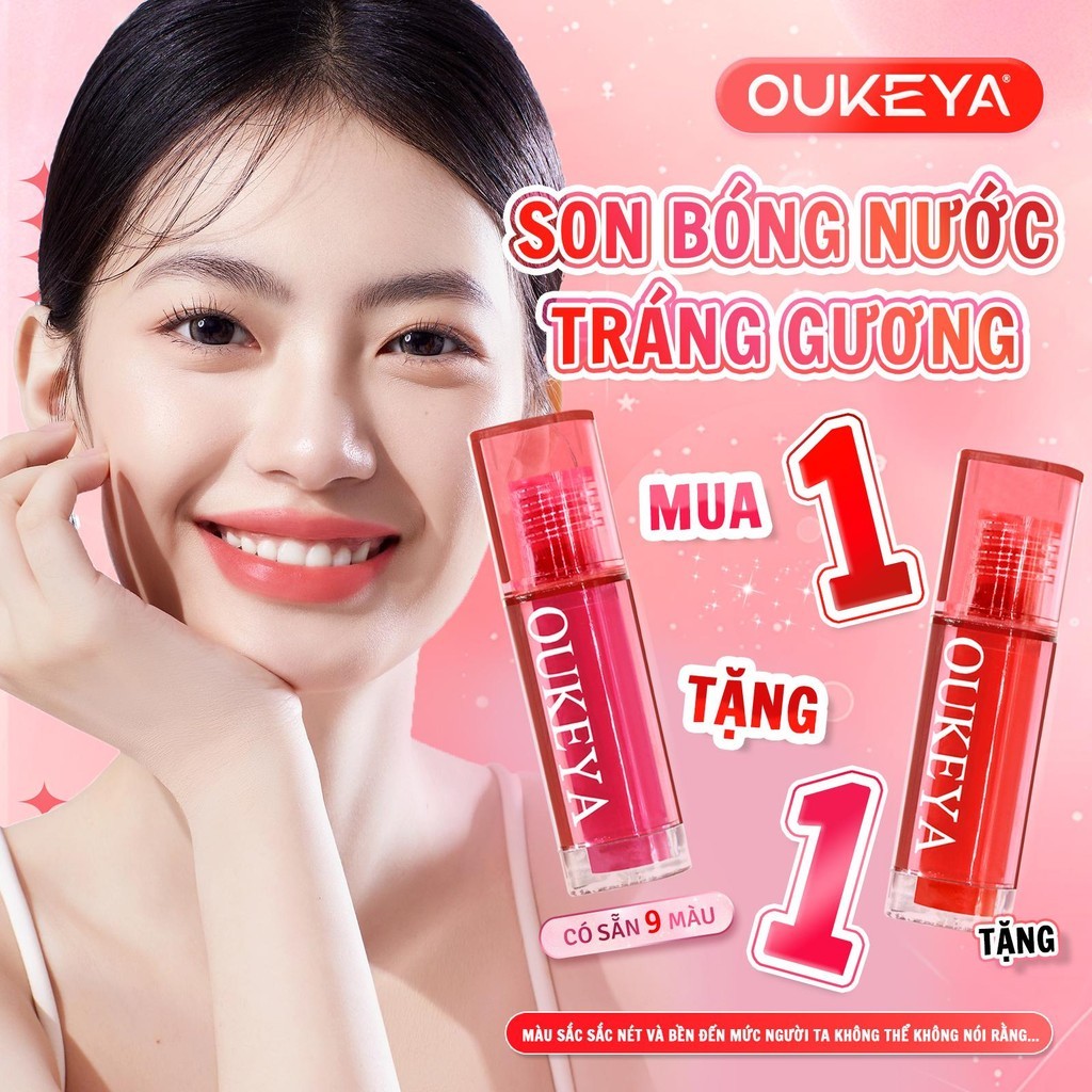 （Mua 1 tặng 1）OUKEYA Son Môi Gloss Tint, Chất Son Bóng Bền Màu, Cung Cấp Độ Ẩm, Màu Sắc Trẻ Trung Tư