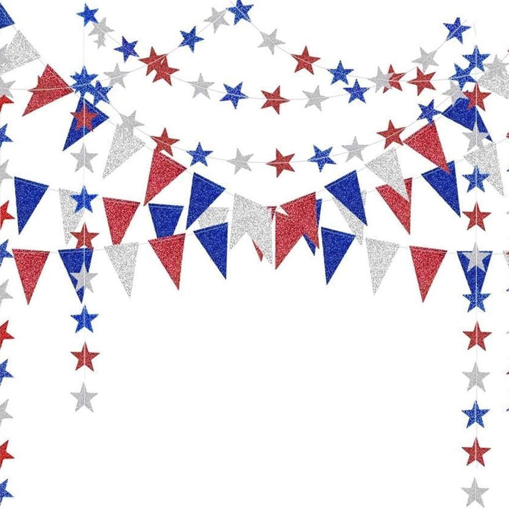 Decor365 4th of July Decorations Red White Blue Garland Patriotic Banner Star Garland Fourth July De