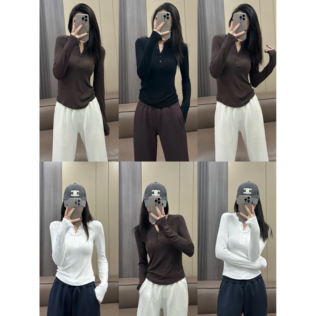 CVLX lulu Button Modal Long Sleeve Base Shirt Autumn Winter Yoga Sports Slim Fit Henley Shirt