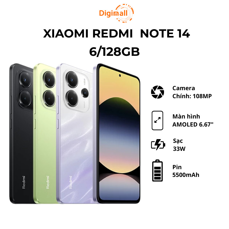 Điện thoại Xiaomi Redmi Note 14 6GB|128GB Camera AI 108MP MediaTek Helio G99-Ultra Pin 5500mAh