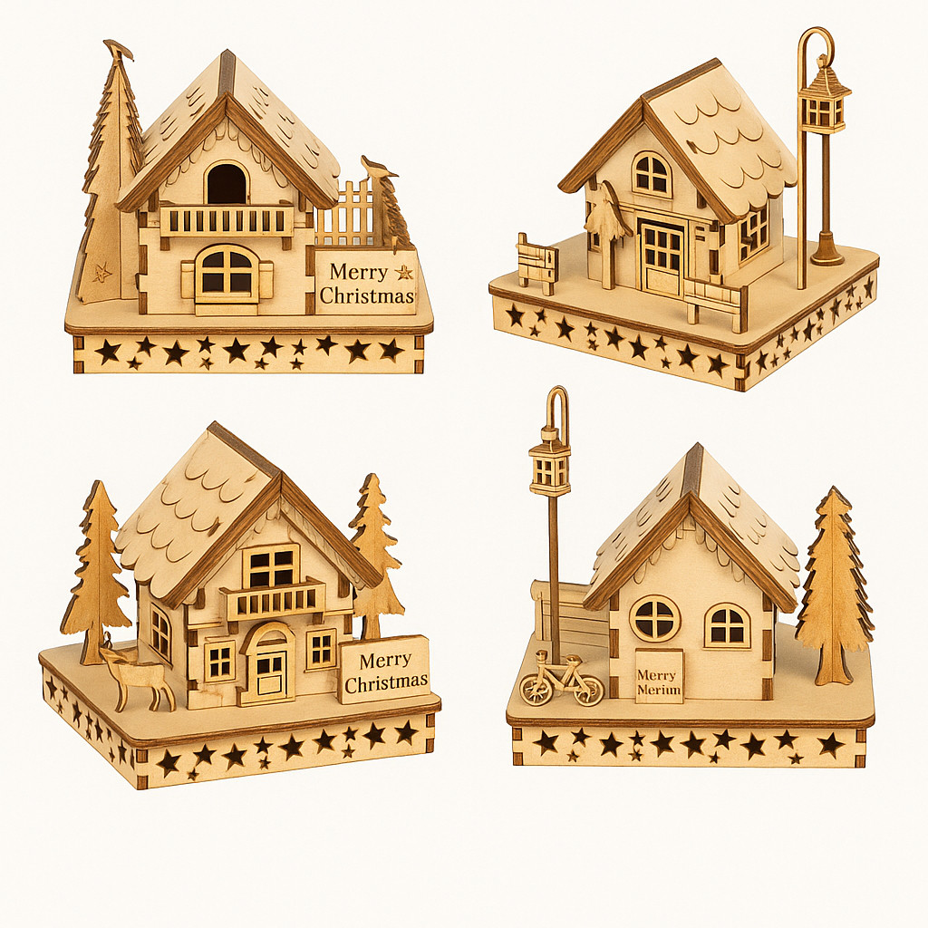 Mô hình nhà gỗ Noel mini – Décor Giáng Sinh 3D, gỗ plywood 3mm – Trang trí Noel để bàn