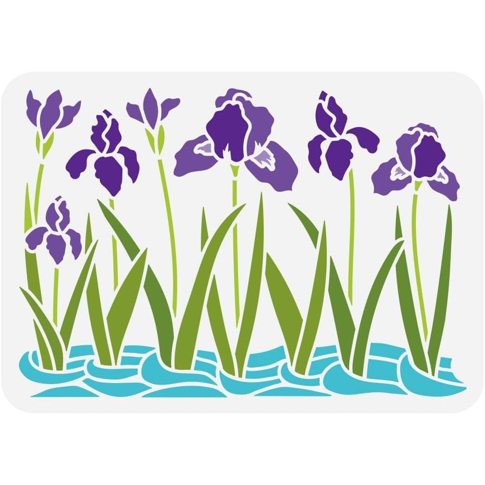 FINGERINSPIRE Iris in Water stencil 8.3x11.7inch Tranh hoa Iris có thể tái sử dụng stencil Hoa viền 