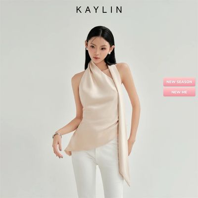 Áo kiểu KAYLIN cổ yếm chiết eo chất vải lụa nhũ ánh kim phong cách thanh lịch BST Thu Đông 2025 - A61T9
