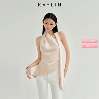  Áo kiểu KAYLIN cổ yếm chiết eo chất vải lụa nhũ ánh kim phong cách thanh lịch BST Thu Đông 2025 - A61T9 