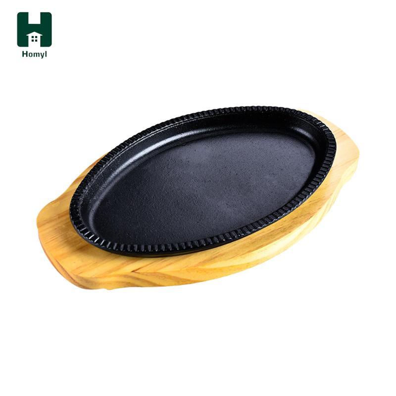 Homyl Steak Fry Plate Hình Bầu Dục Máy Chủ Đĩa Fajita Sizzling Pan Sizzling Steak Plate Set Teppanya