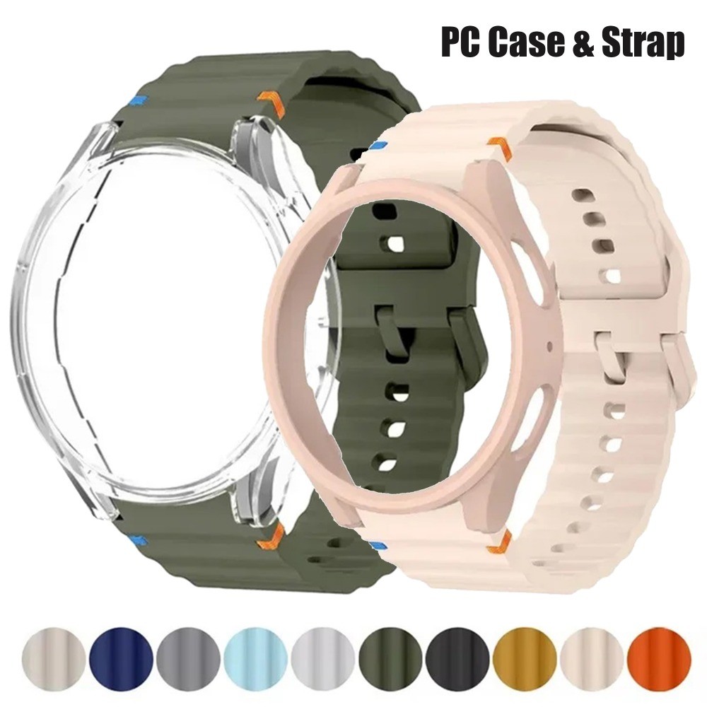 Ốp Lưng + Dây Đeo Cho Samsung Galaxy Watch 7 6 5 4 40 44mm Dây Silicon PC Bảo Vệ Ốp Lưng Cho Galaxy 