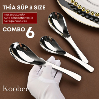  Combo 06 Muỗng Thìa Inox 304 Bầu Tròn Cán Cong 3 Size Cao Cấp KOOBEE – Ăn Phở Cháo Súp  BA40  