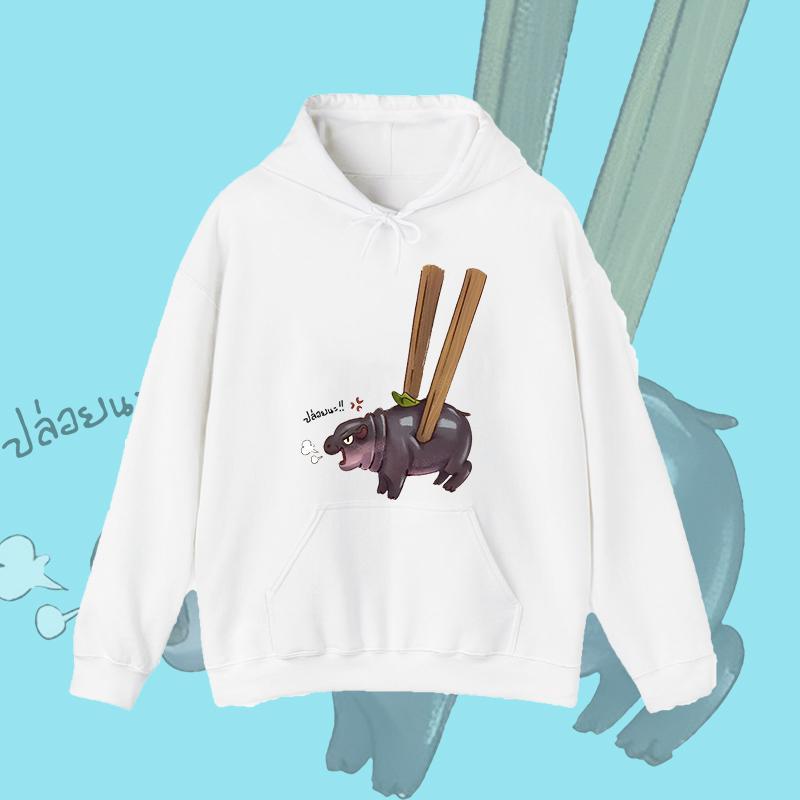 Dễ Thương Moodeng hippo Bouncy Pig Áo Hoodie dài tay 06