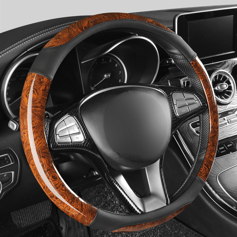 【Ready Stock】 Car Steering Wheel Cover Crescent Pattern Peach Wood Spring, Summer, Autumn and Winter