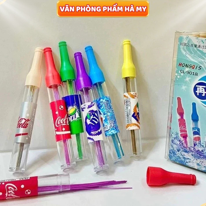 Combo 5 Ống Chì Bấm 2B Ngòi 0.5mm nhiều hình dạng lon nước ngọt Coca, Pessi, Fanta,… dễ thương