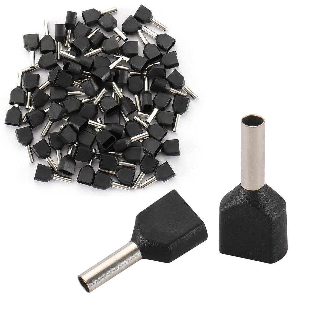 Baomain AWG 16 / 1.5mm2 Dây Đồng Uốn Kết Nối Đôi Cách Nhiệt Ferrule Pin Dây Đầu Ga TE1508 Đen Gói 10